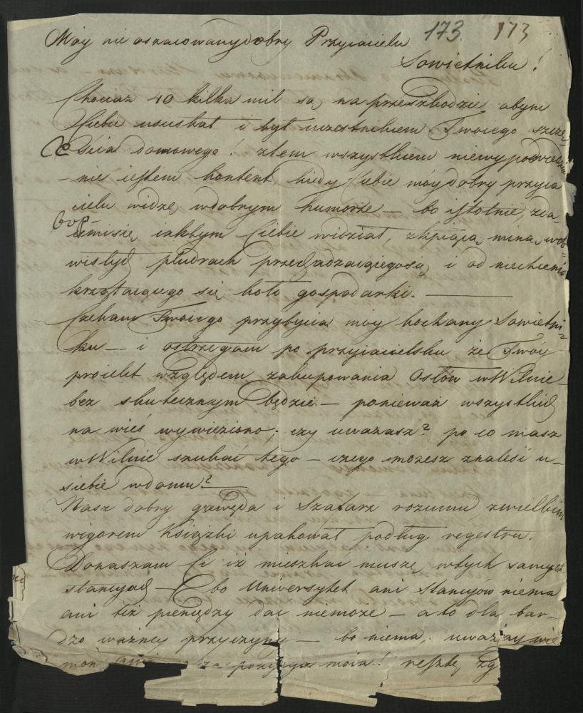Прыватны ліст Яна Дамеля Ігнату Цэйзіку. Вільня. 13 жніўня 1813 года
