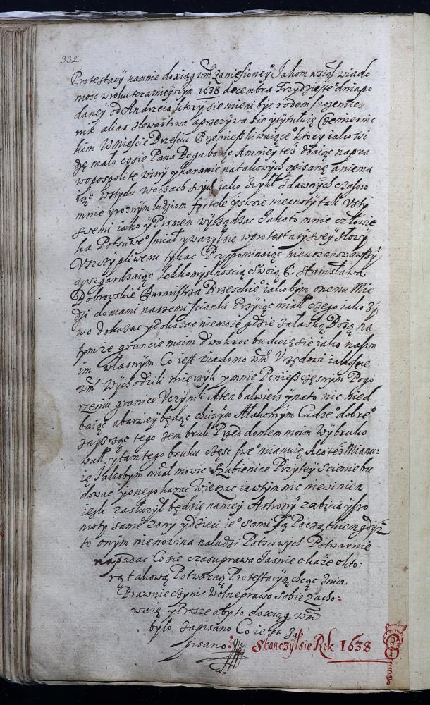Запіс на заканчэнне пасяджэнняў Берасцейскага магістрата за 1638 год (польская мова)