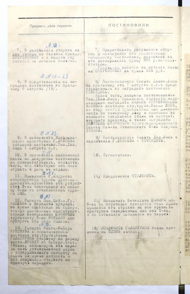 Протокол заседания правления Минского вольного пожарного общества от 7 августа 1918 года
